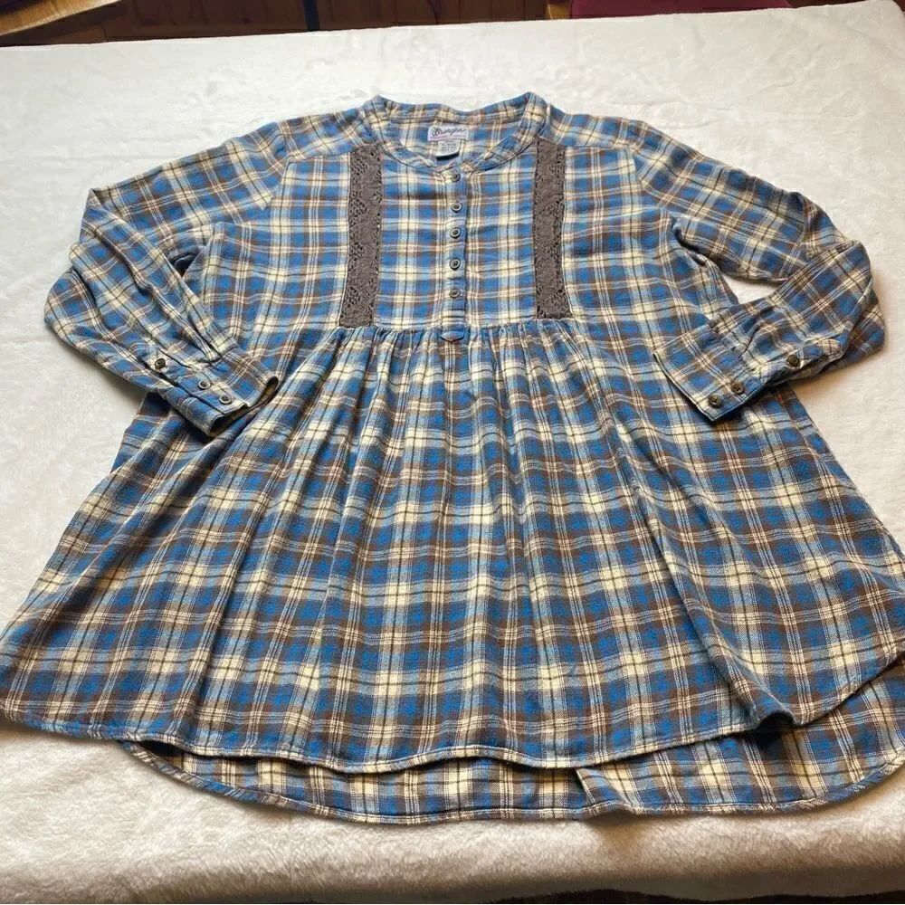 Vintage Wrangler Wrancher Shirts Plaid Flannel Shirt Blue Cottagecore Size XL